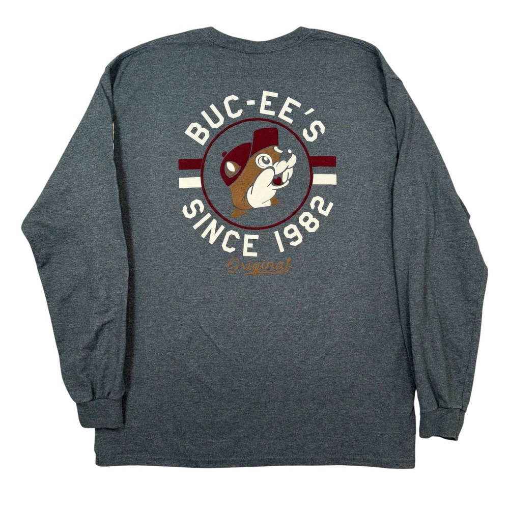 Buc-ee's Long Sleeve Shirt Men's Large Gray Graphic Since 1982 Beaver Logo Tee